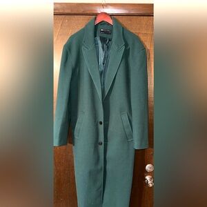 Mens 46R bottle green wooly peak collar overcoat